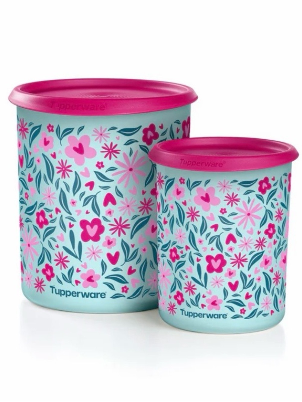Tupperware Pink & Aqua Floral Canister Set